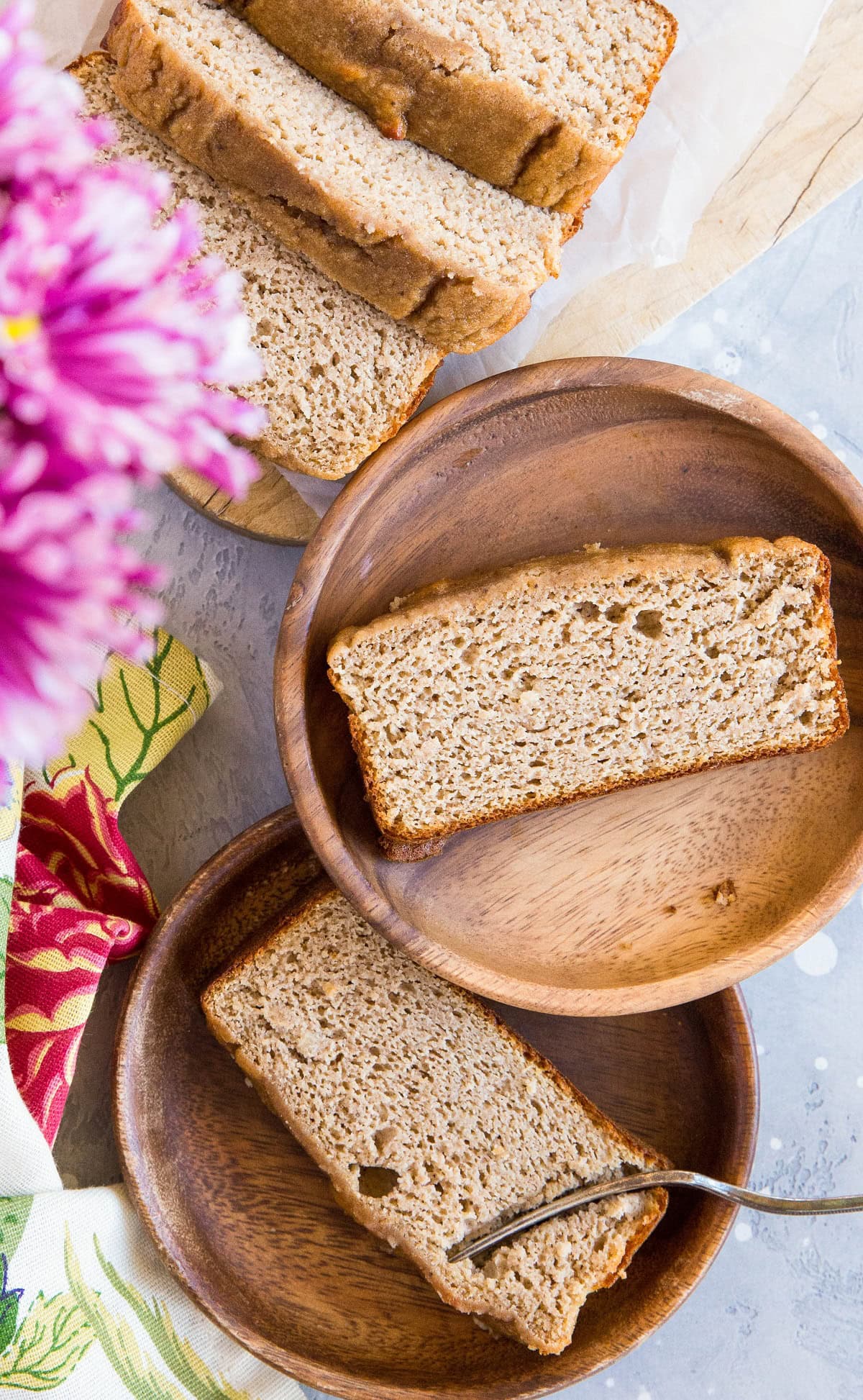 Two wooden plates of paleo banana bread