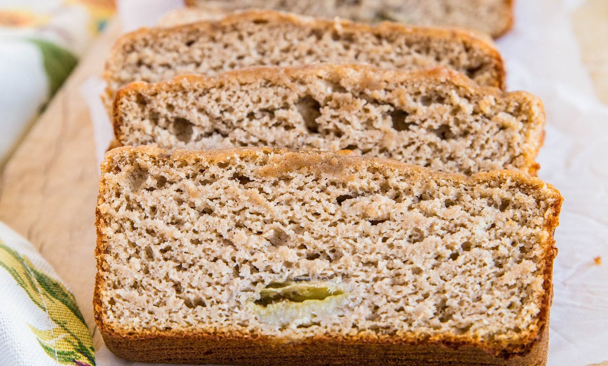 Healthy Banana Bread Recipe sliced into individual slices