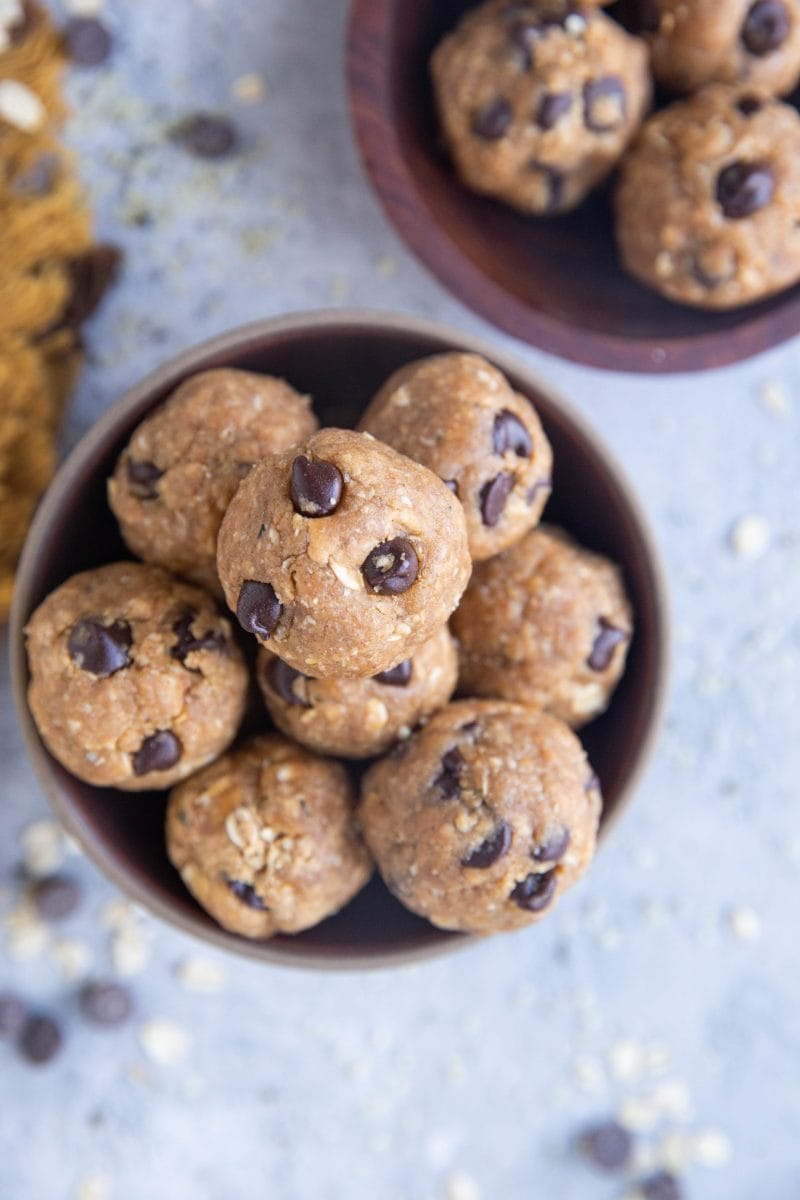 Two bowls full of energy bites, ready to enjoy.