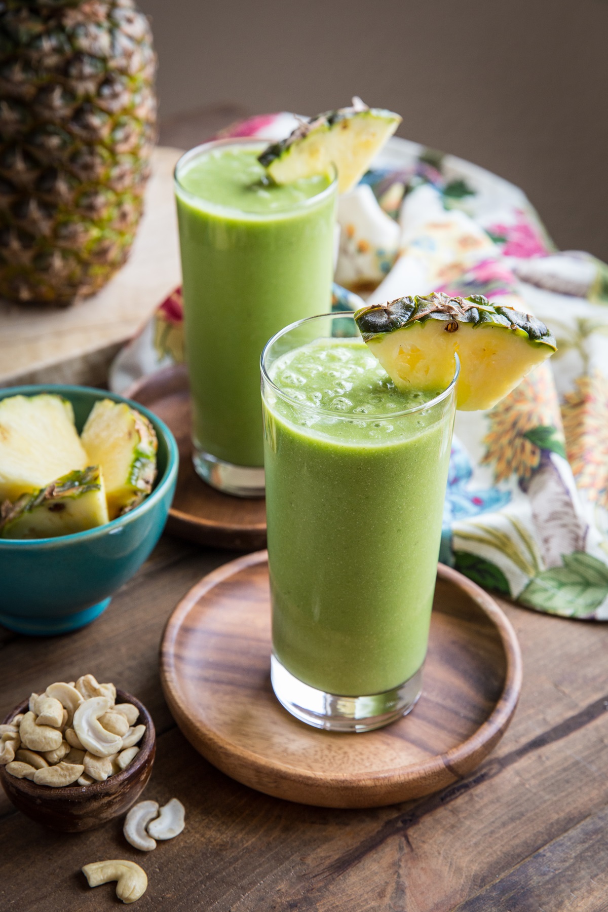 Pineapple Green Protein Smoothie - made banana-free with steamed cauliflower and packed with plant-based protein for a healthy breakfast
