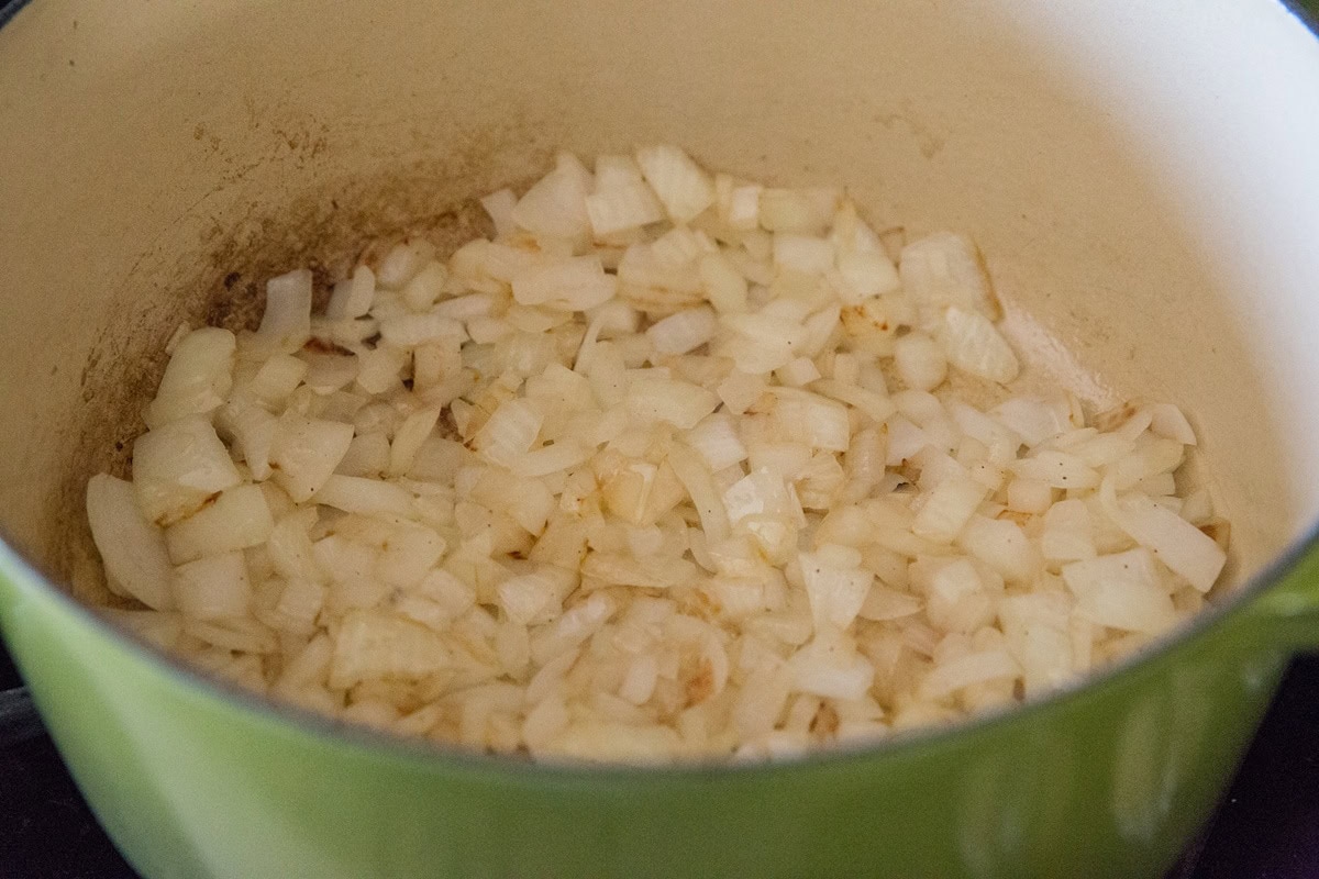 Sauté the onion until golden-brown
