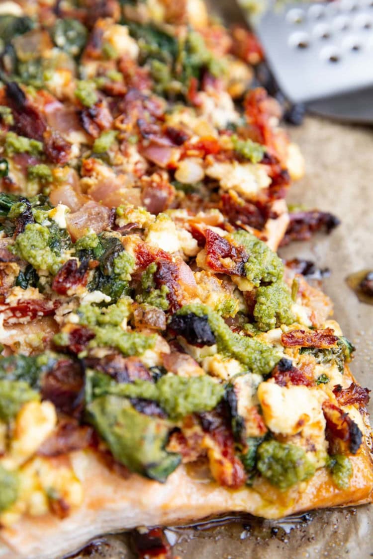 Sun-Dried Tomato and Feta Baked Salmon with Spinach - The Roasted Root