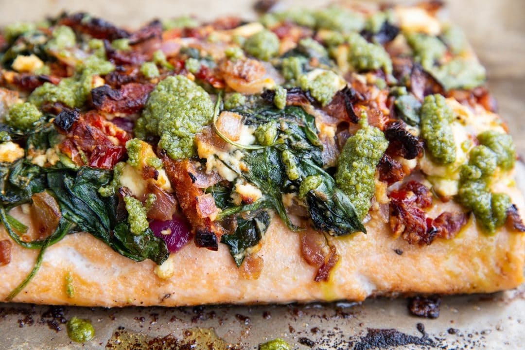 Sun-Dried Tomato and Feta Baked Salmon with Spinach - The Roasted Root