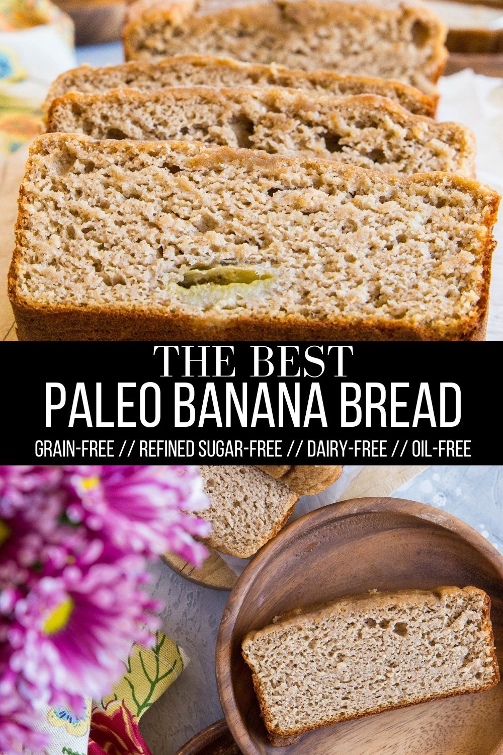 Healthy Almond Flour Paleo Banana Bread made grain-free, dairy-free, oil-free and refined sugar-free