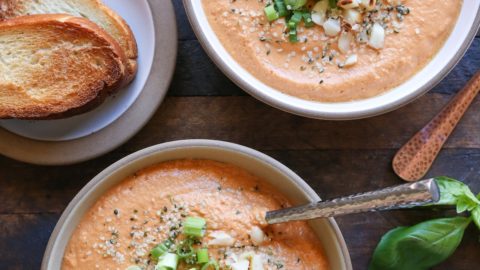 Creamy Vegan Tomato Basil Soup - a dairy-free, gluten-free recipe made with all whole food ingredients!