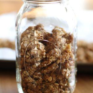 Jar full of walnut granola.