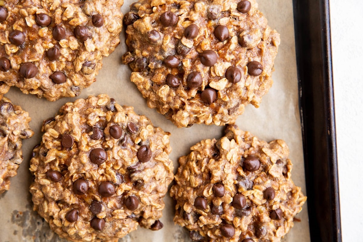 Almond butter oatmeal cookies fresh out of the oven.