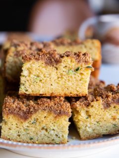 Stack of zucchini cake on a plate.