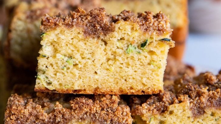Stack of zucchini cake on a plate.