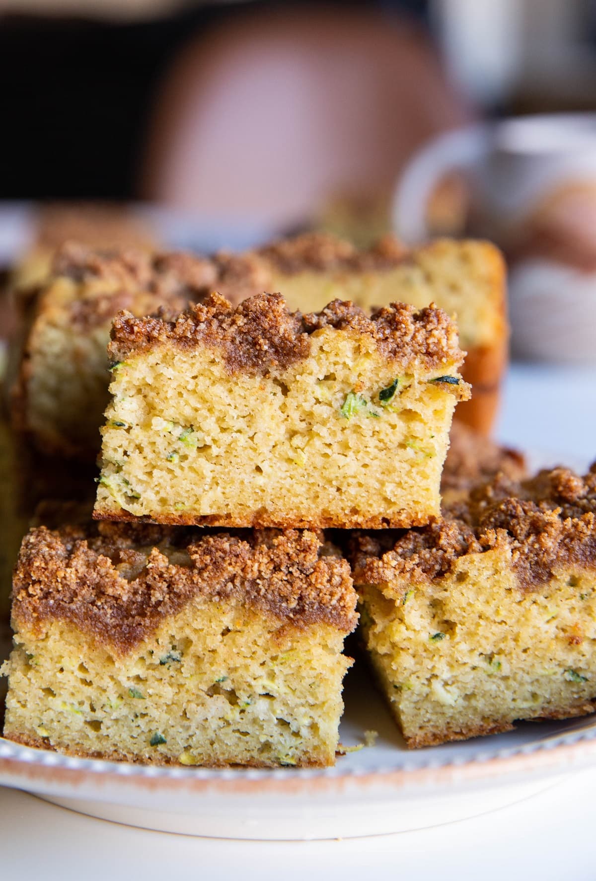 Stack of zucchini cake on a plate.