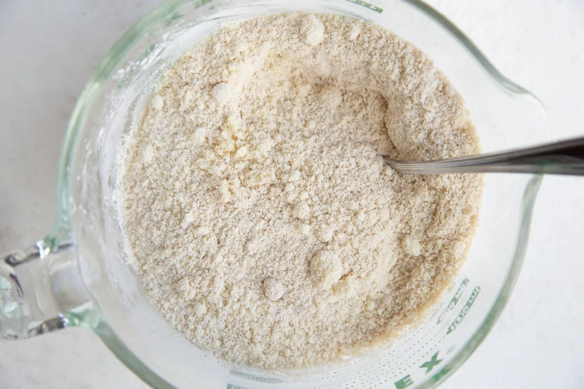 Flour in a large measuring cup, mixed together for the dry ingredients.