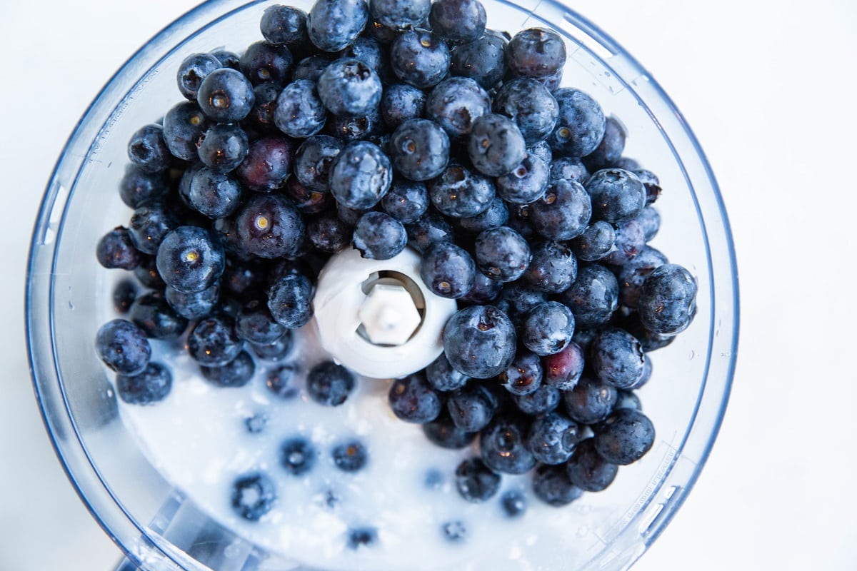 Blueberries, coconut milk, pure maple syrup and salt in a food processor