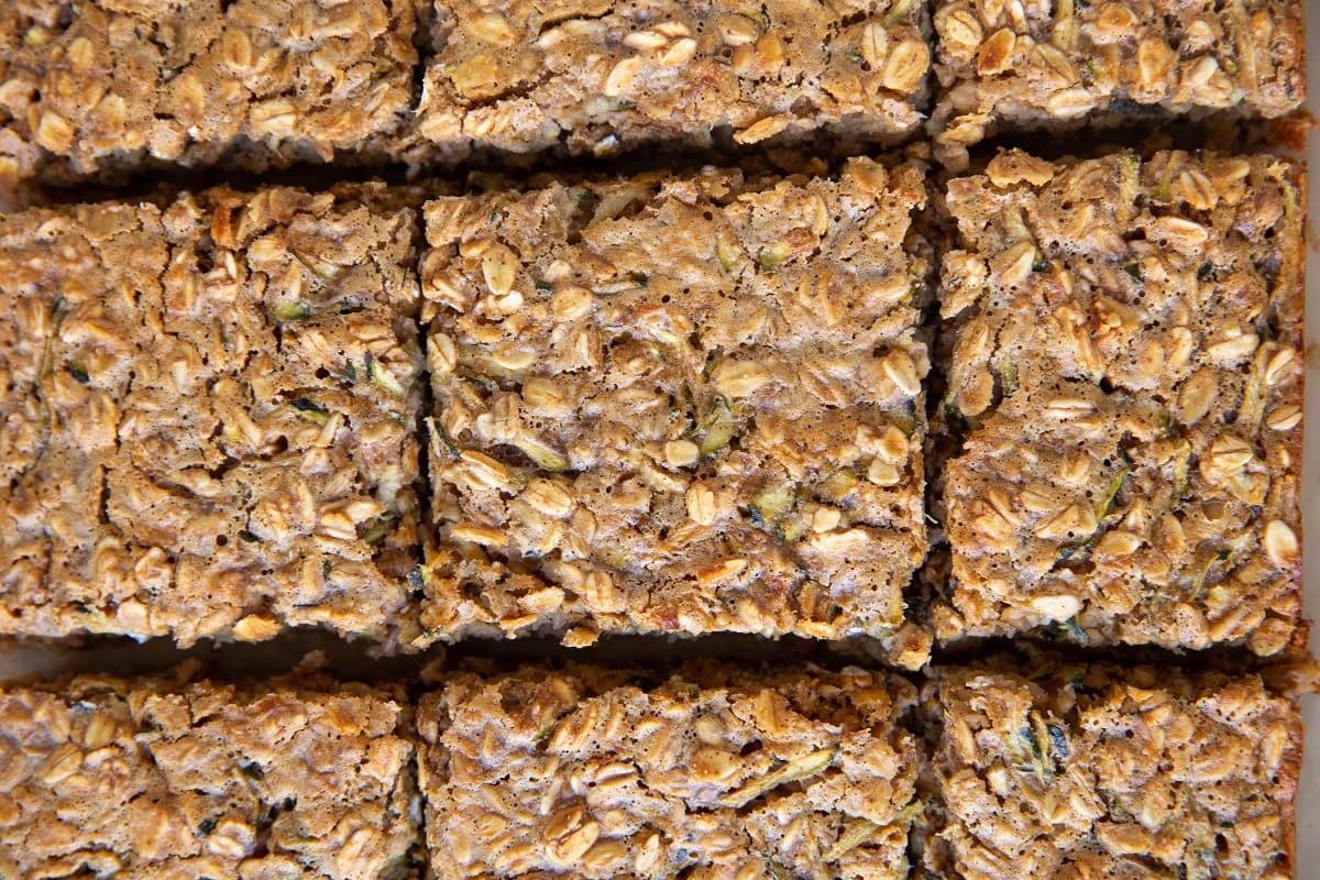 Zucchini oatmeal sliced into individual portions.