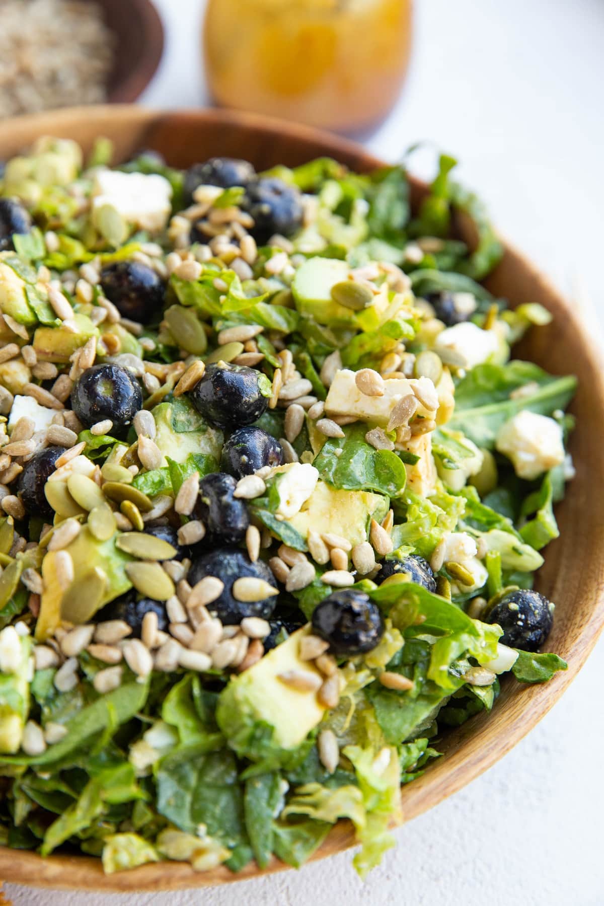 Big bowl of blueberry avocado salad.