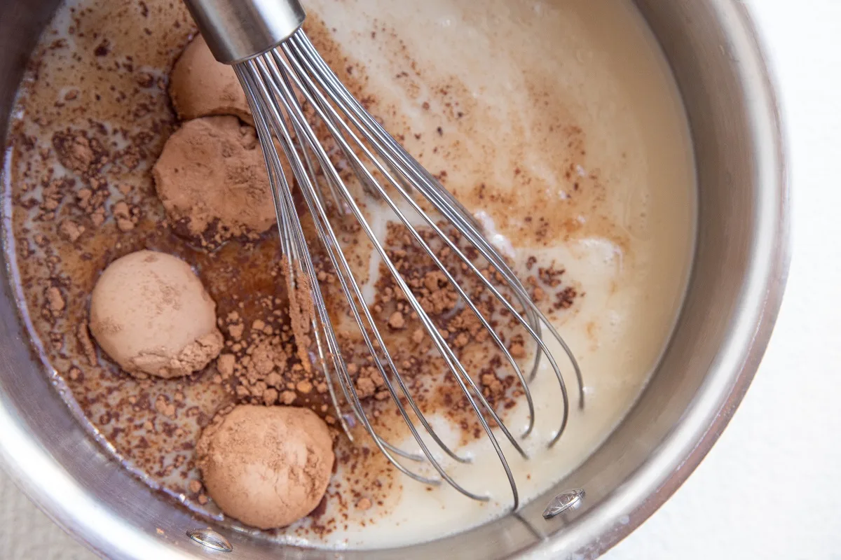 Ingredients for dairy-free ice cream base in a saucepan.