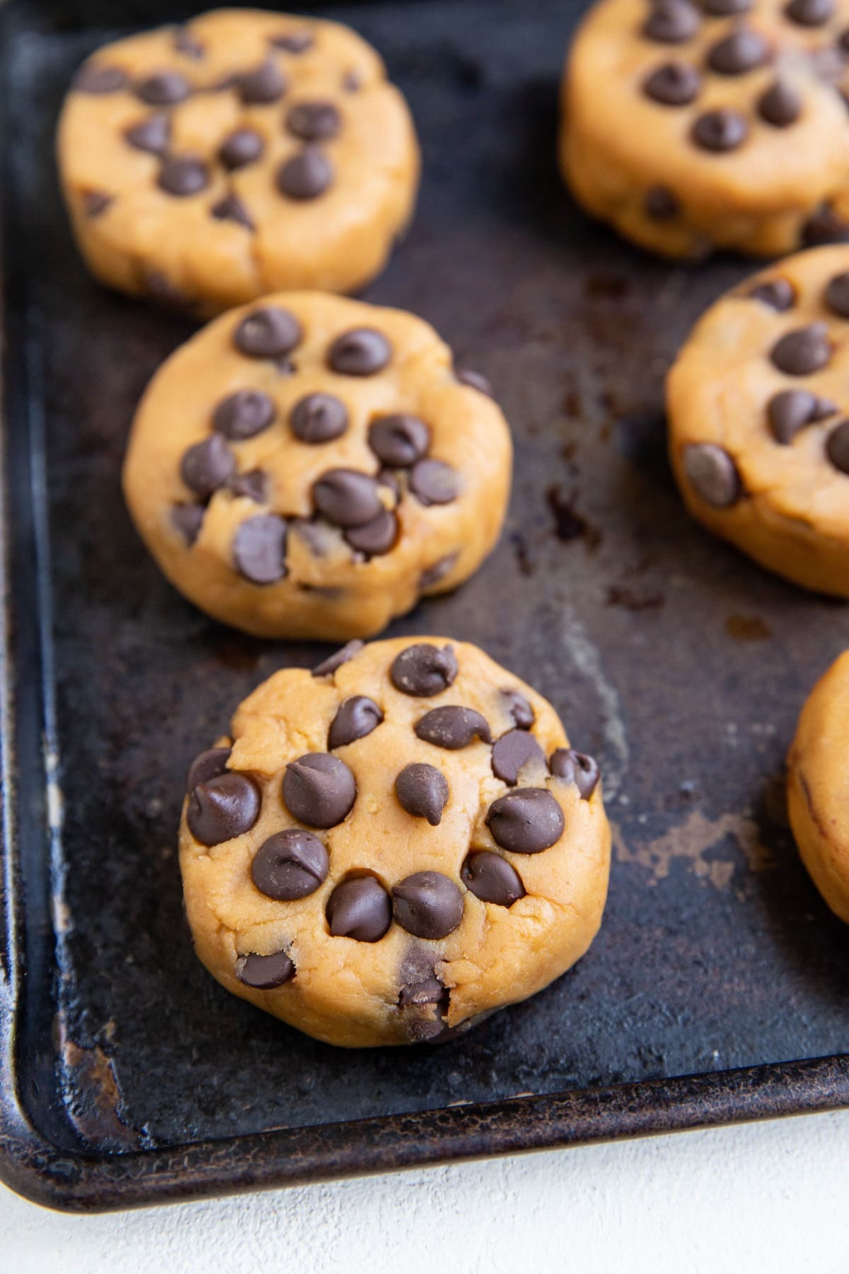 chickpea peanut butter cookies on a baking sheet.