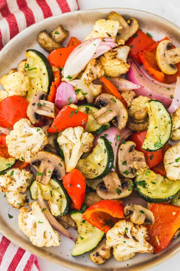 Mixed vegetables on a plate, ready to serve.