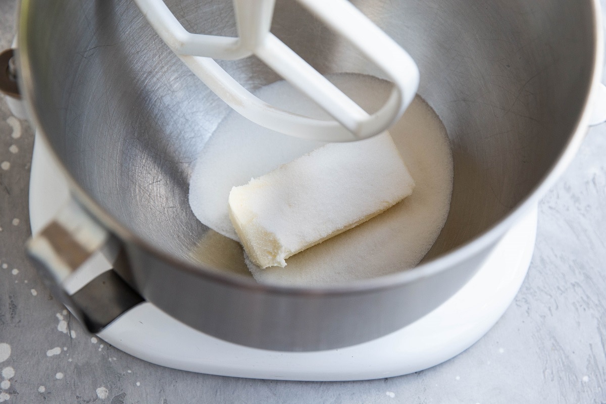 Butter and sugar in a stand mixer to make cookies