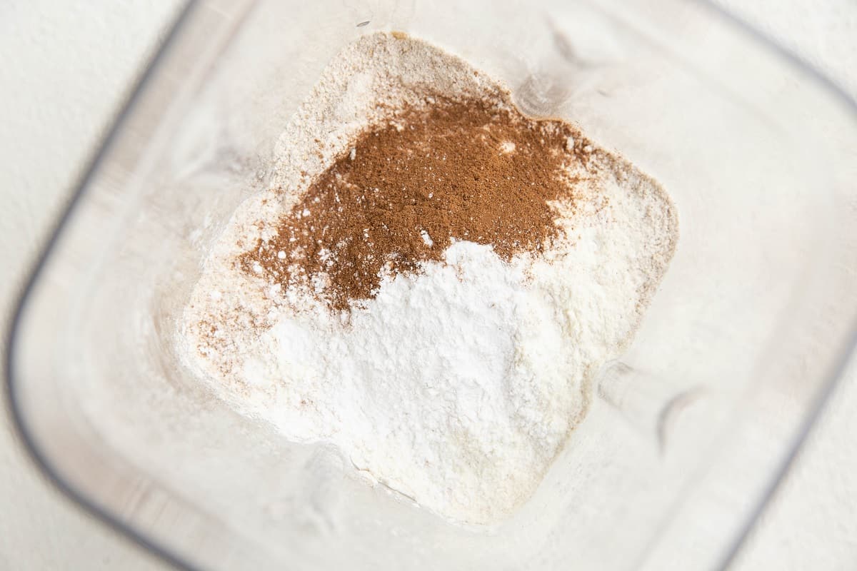 Dry ingredients in a blender to make oatmeal waffles