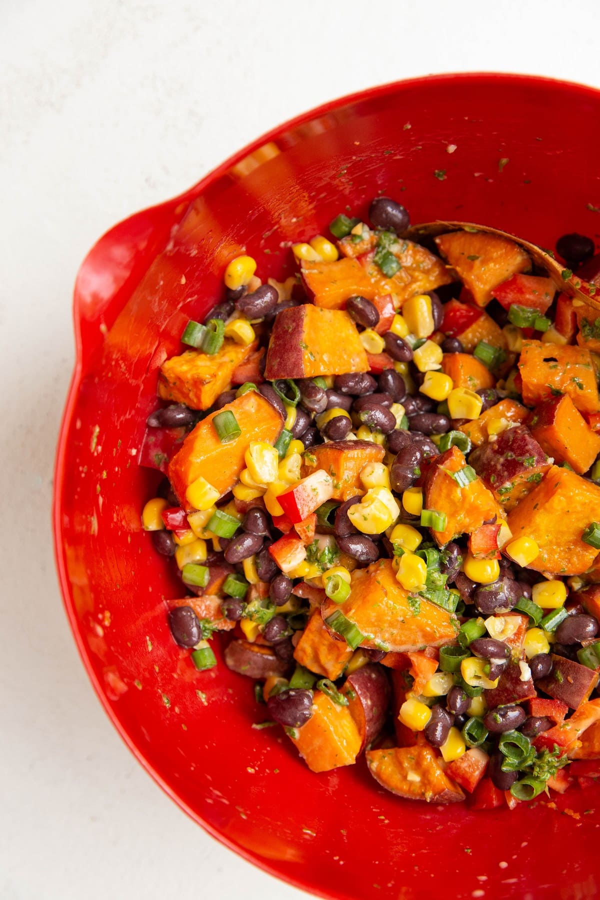 Sweet potato salad in a large mixing bowl.