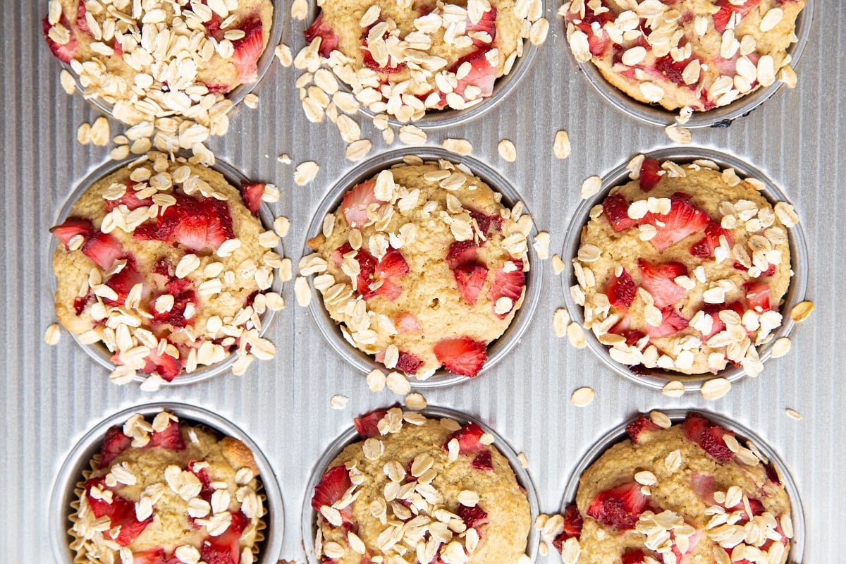 Freshly baked oatmeal muffins, fresh out of the oven.