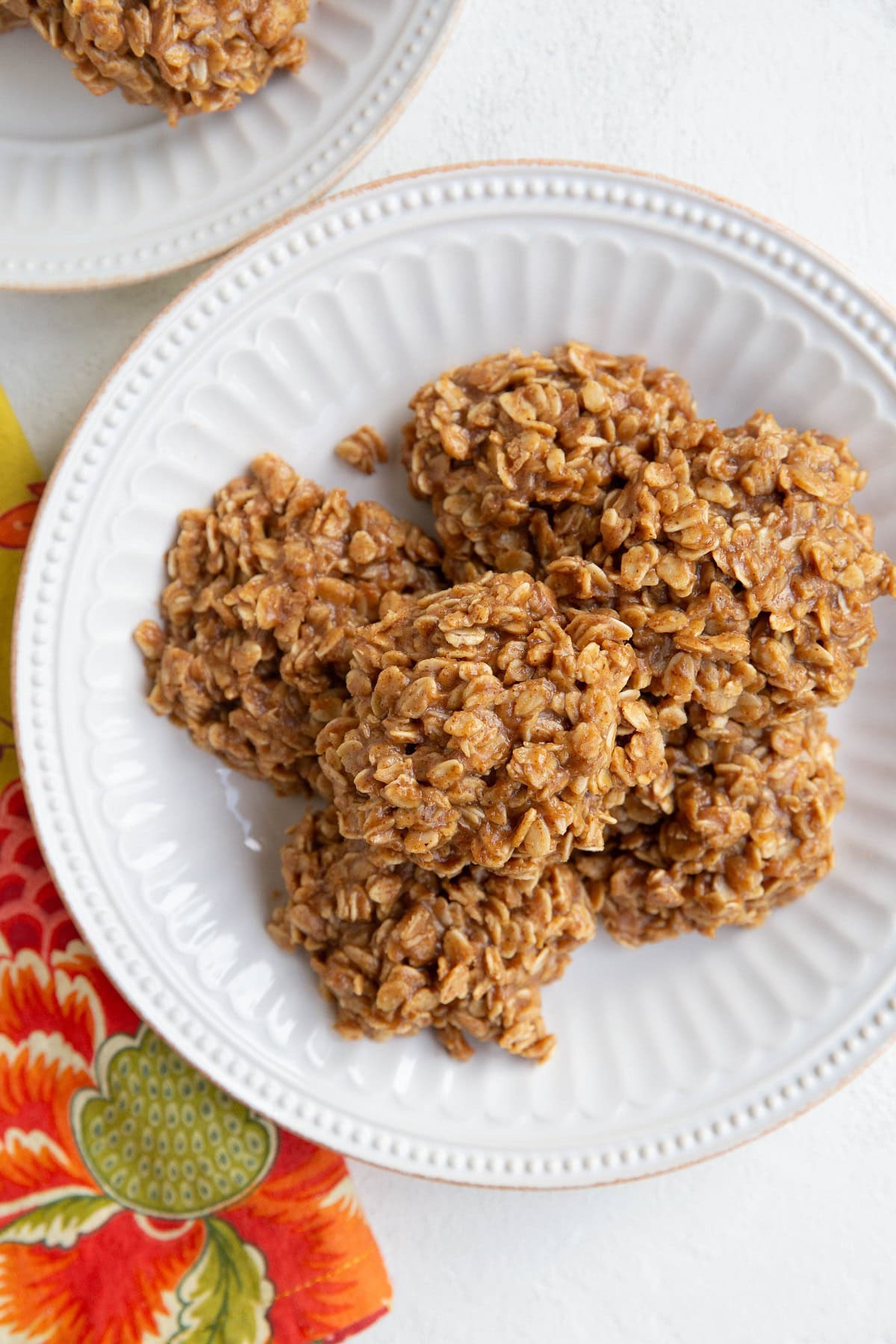 No-Bake Almond Butter Cookies on a white plate.