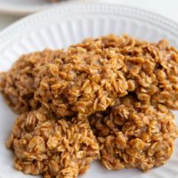 Almond Butter No-Bake Cookies on a white plate, ready to serve.