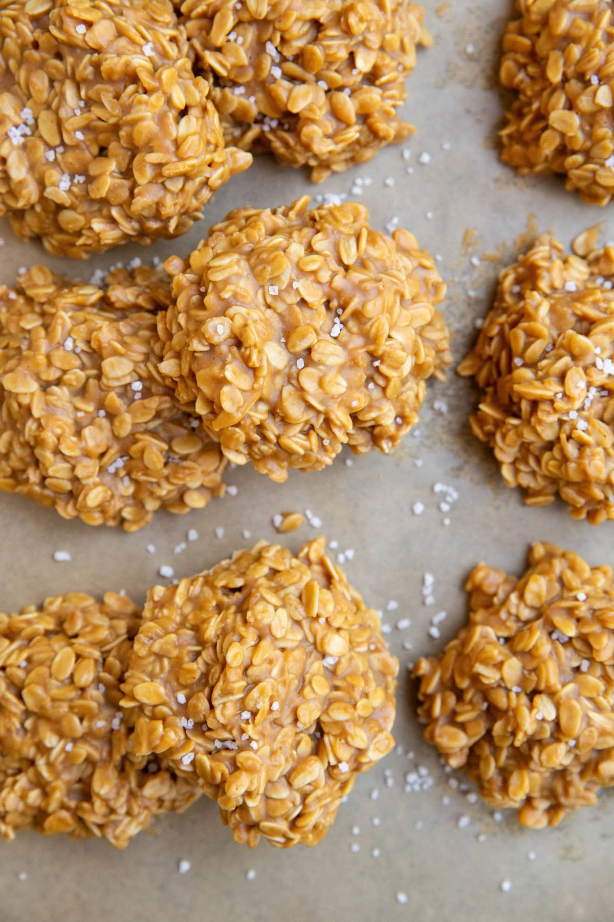 Cookie sheet of no-bake cookies.