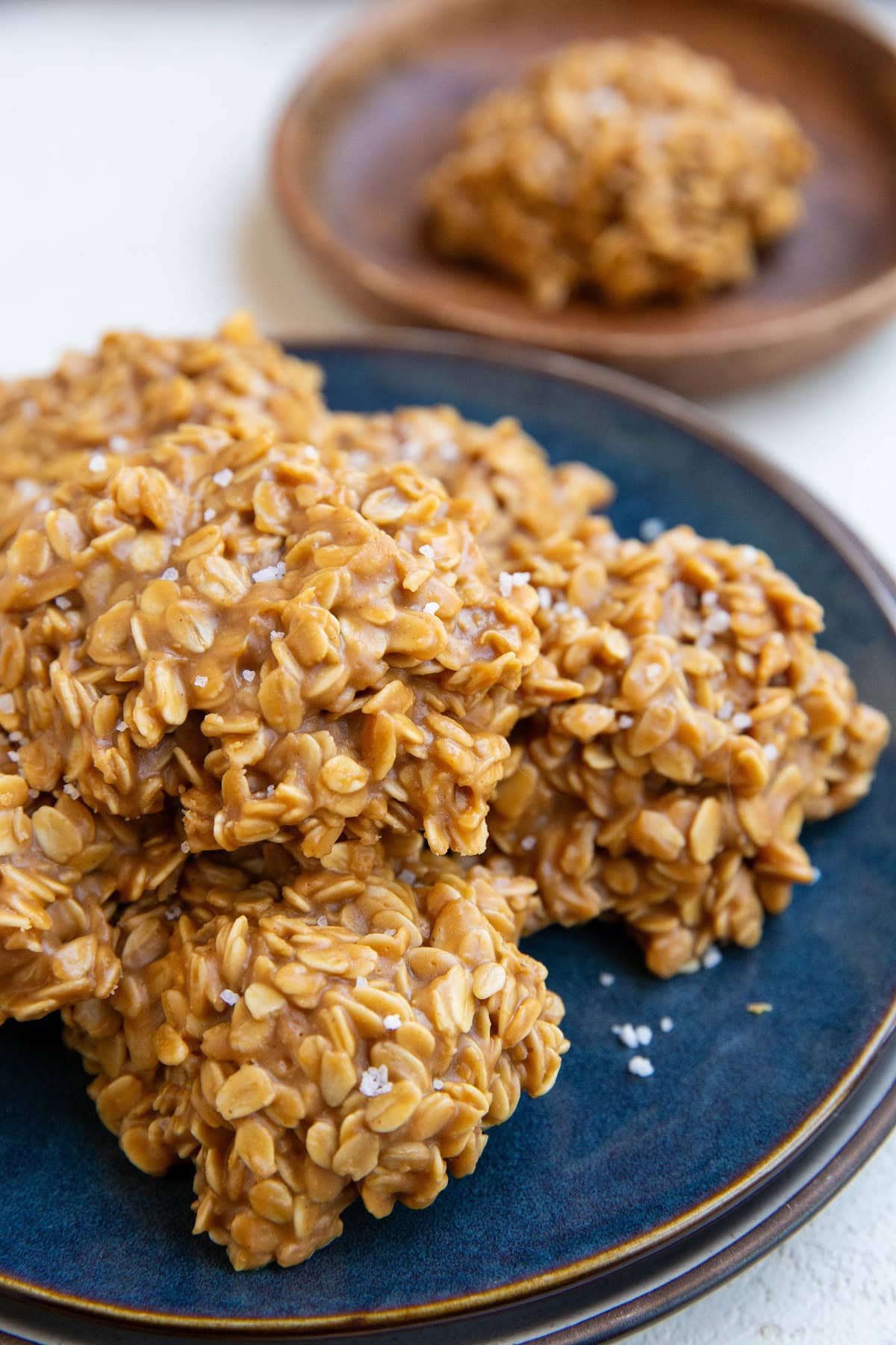 Plate of peanut butter no-bake cookies.