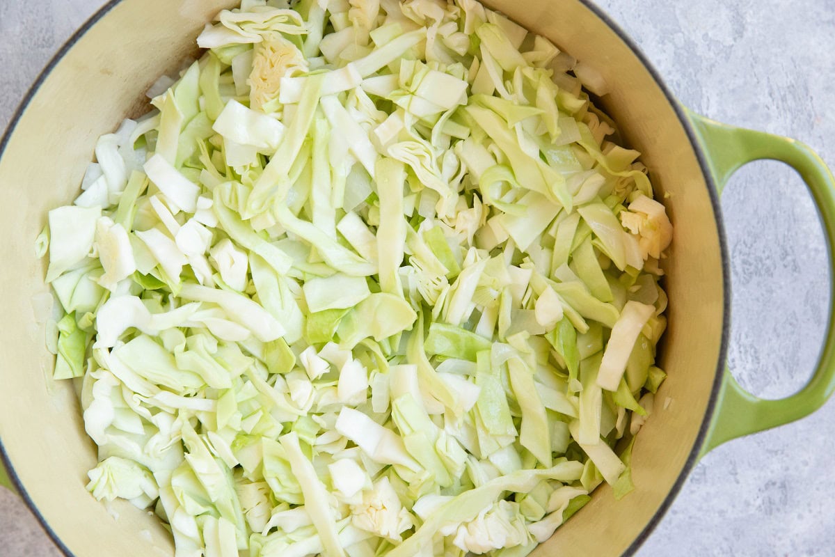 Cabbage in a large pot.