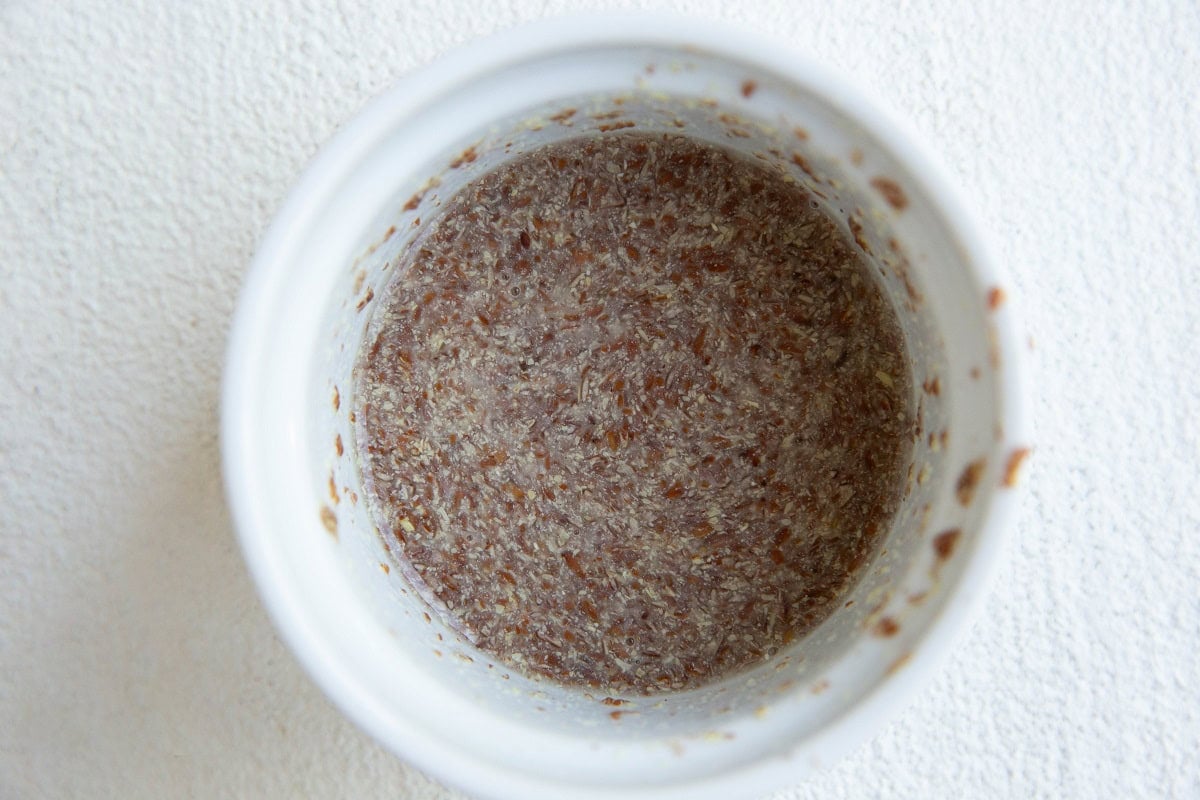 Flax eggs in a small bowl, ready to be used.