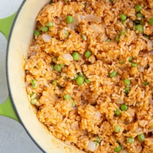 Mexican rice in a large pot, ready to serve.