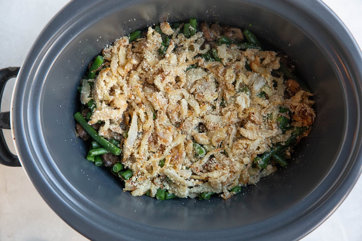 Healthy Crockpot Green Bean Casserole - Fit Slow Cooker Queen