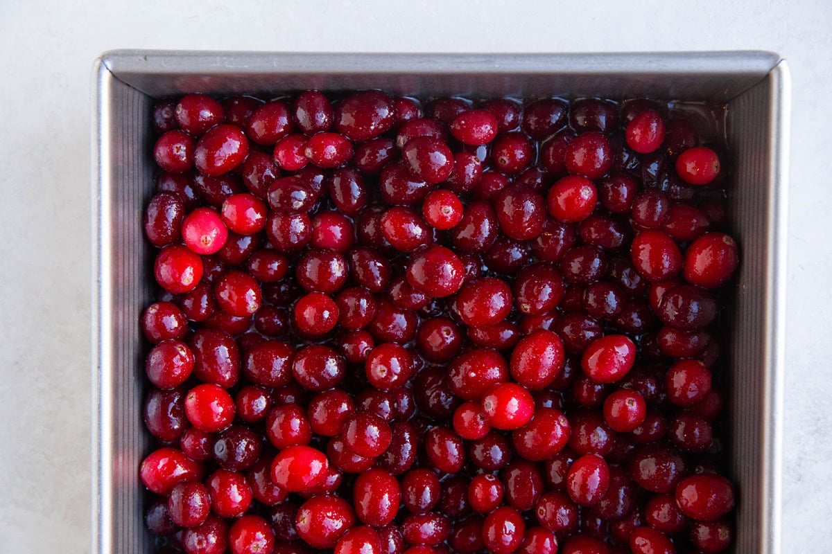 Baking dish with cranberry filling inside