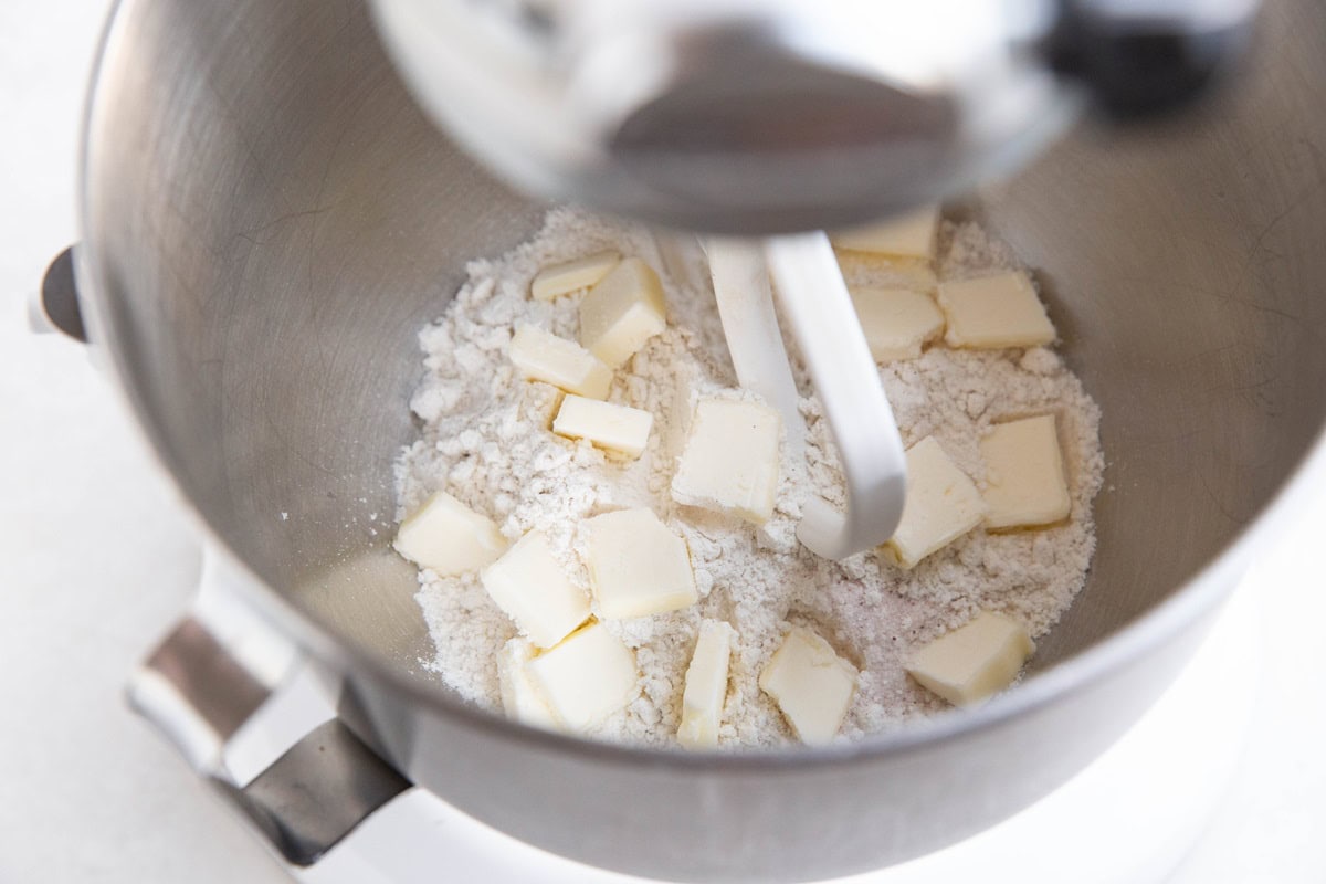 Flour and butter in a stand mixer.