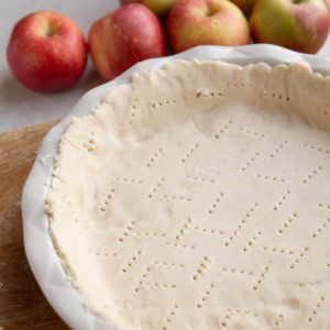 Gluten-free pie crust in a pie pan, ready to use.