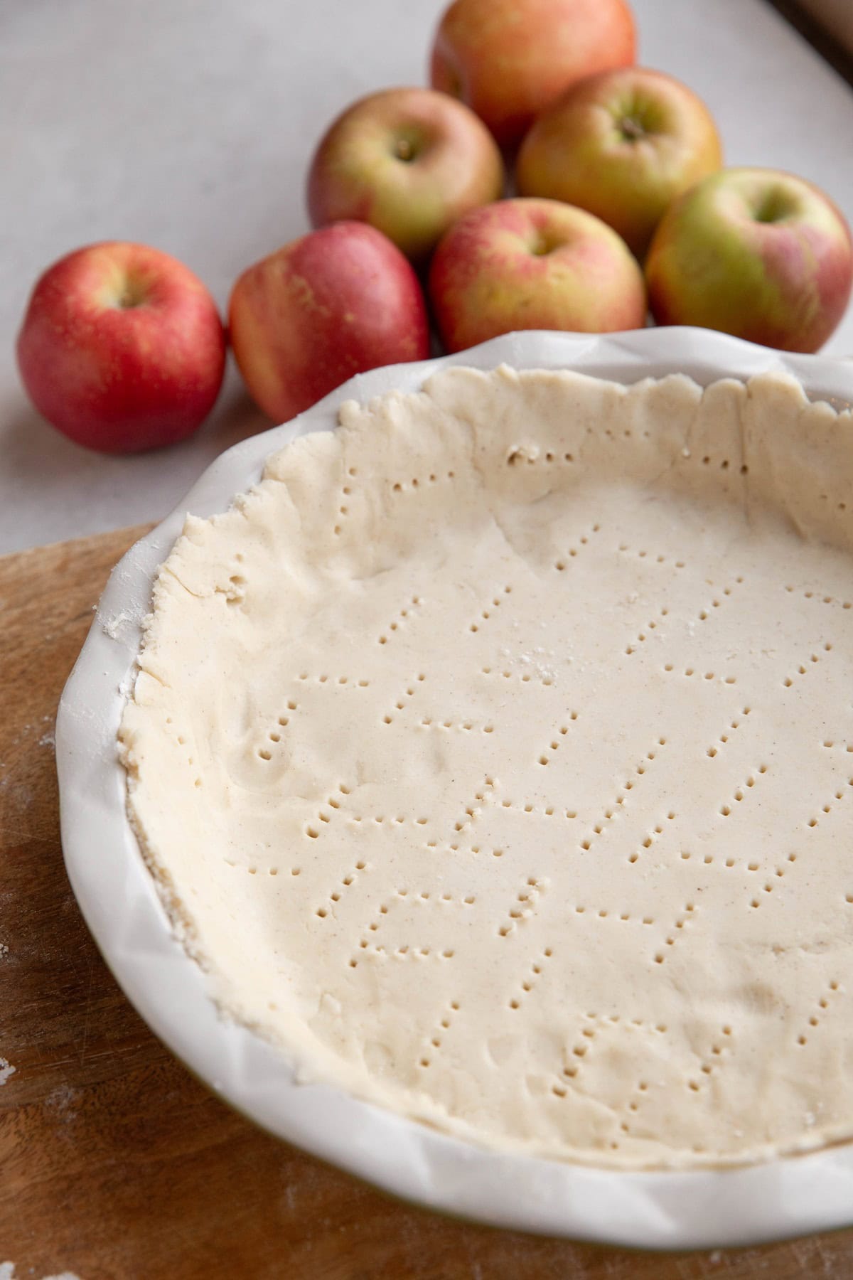 Gluten-free pie crust in a pie pan, ready to use.