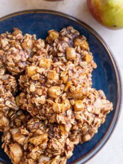 Blue plate of pear oatmeal cookies, ready to eat.