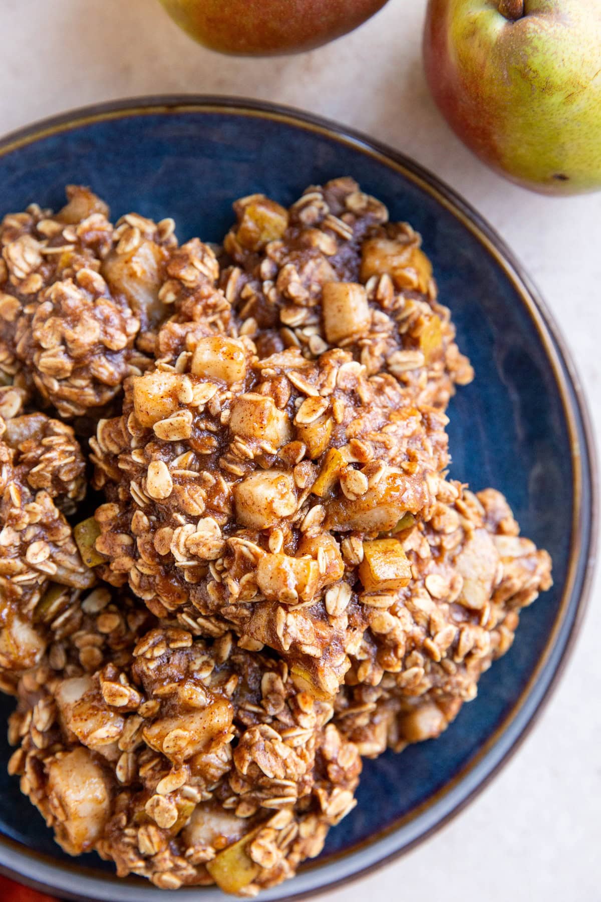 Blue plate of pear oatmeal cookies, ready to eat.