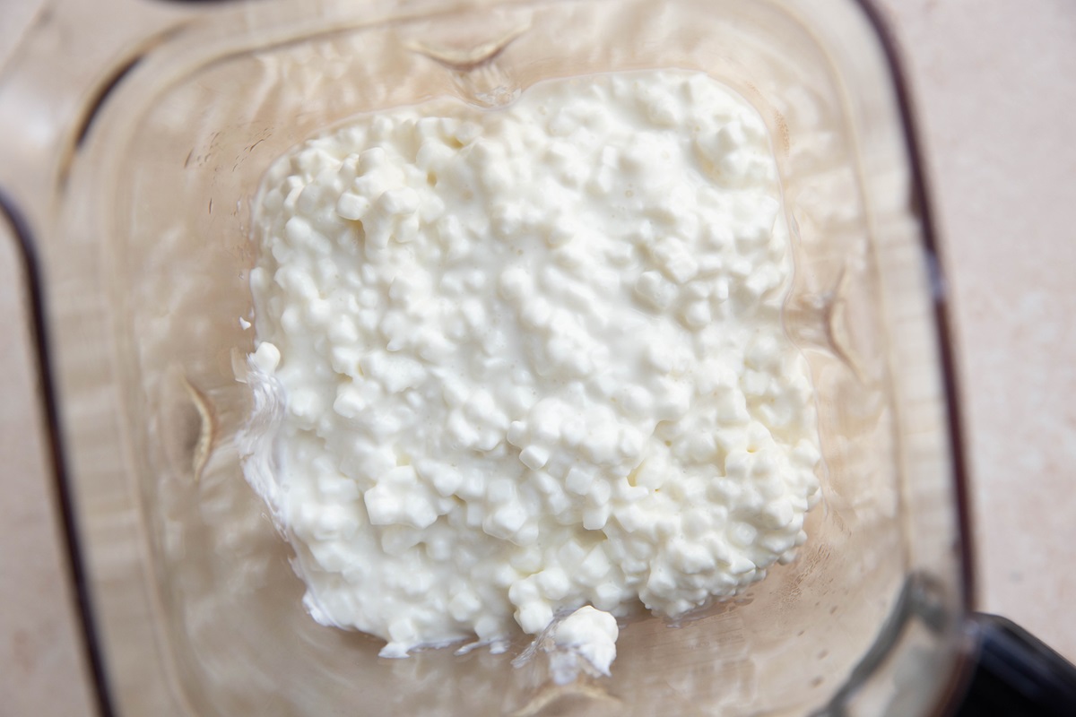 Cottage cheese in a high powered blender.