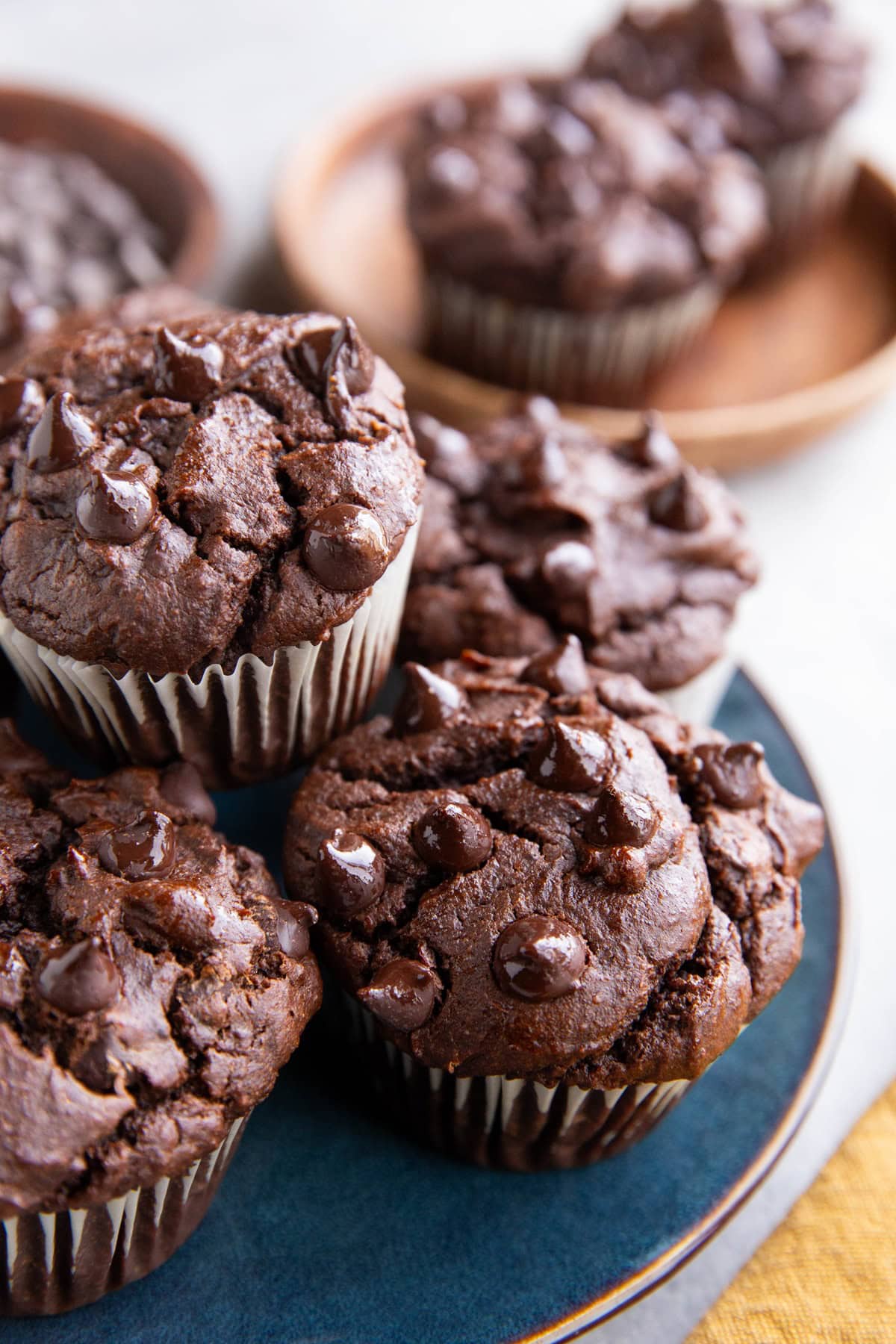 Plate of gluten-free chocolate sweet potato muffins, ready to eat.