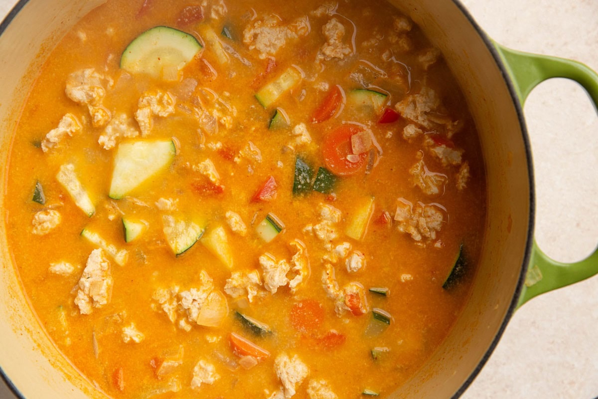 Large pot of curry soup, almost finished.