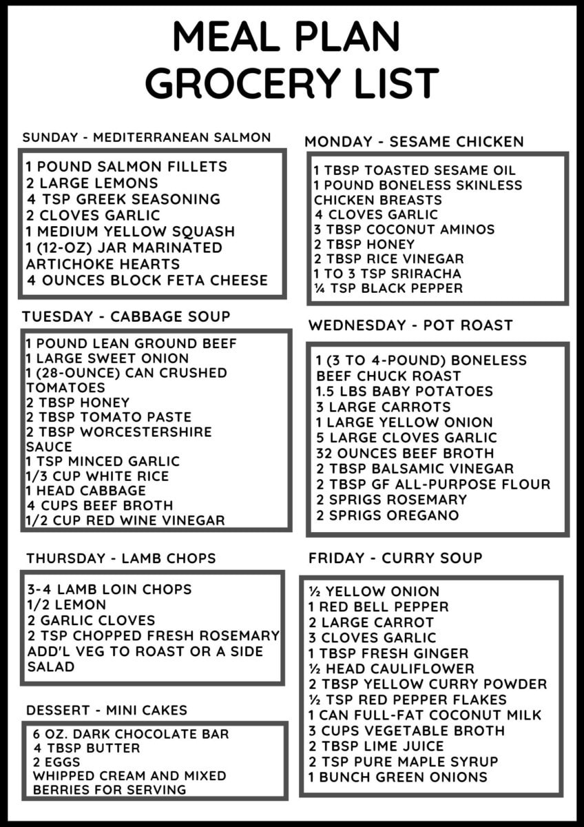 Grocery list for meal plan 44