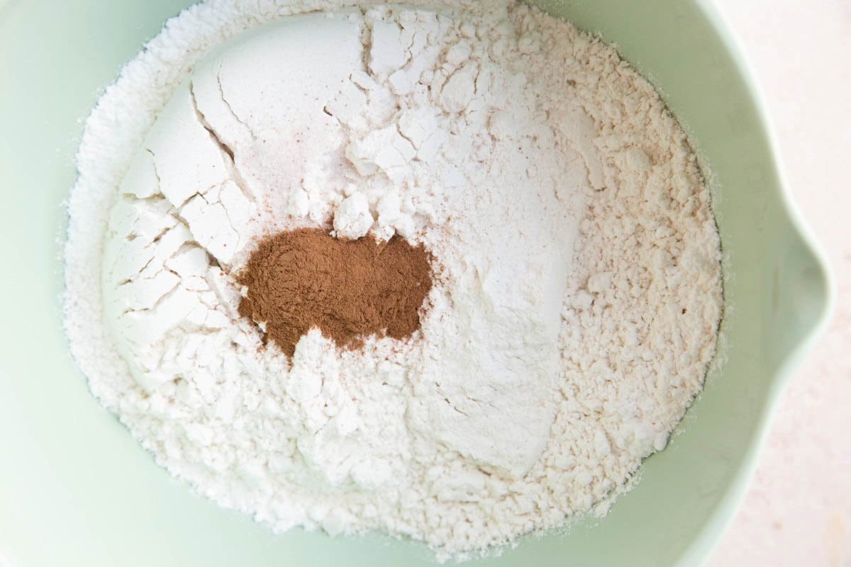 Dry ingredients for scones in a mixing bowl.