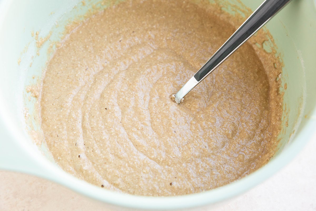 Muffin bater in a mixing bowl, ready to turn into muffins.