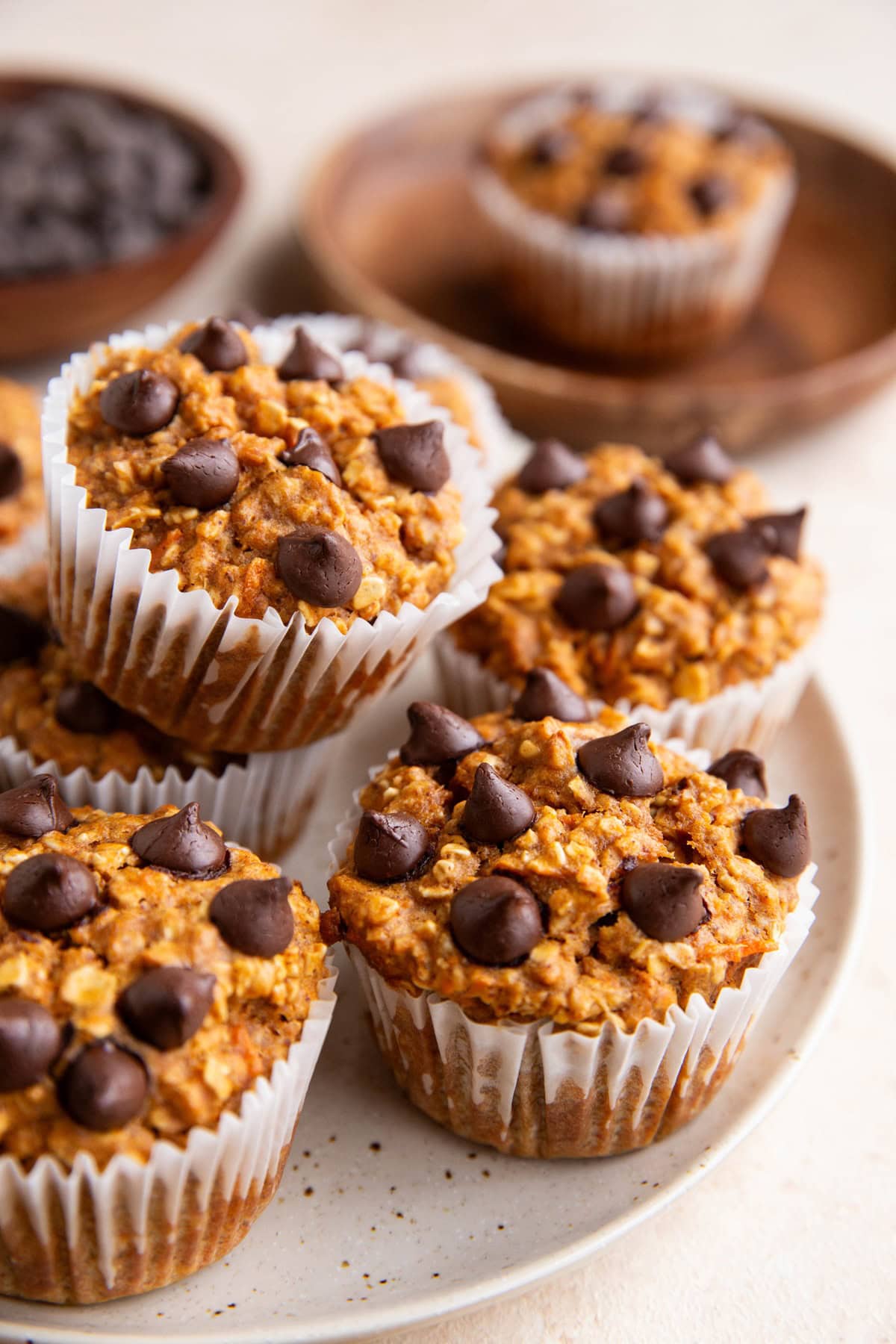 Plate stacked with sweet potato muffins, ready to eat.