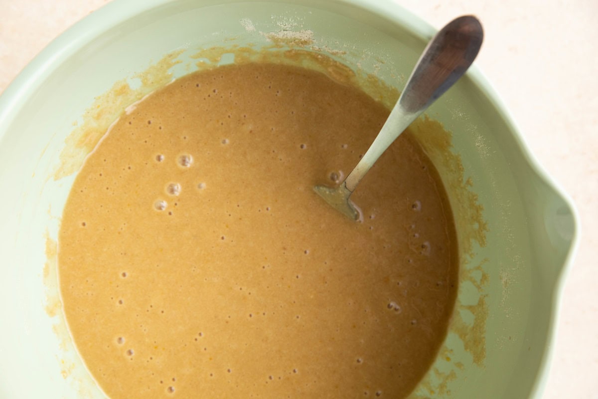 Lemon coffee cake batter in a mixing bowl.