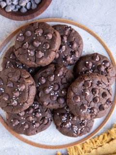 Plate of double chocolate chickpea cookies.