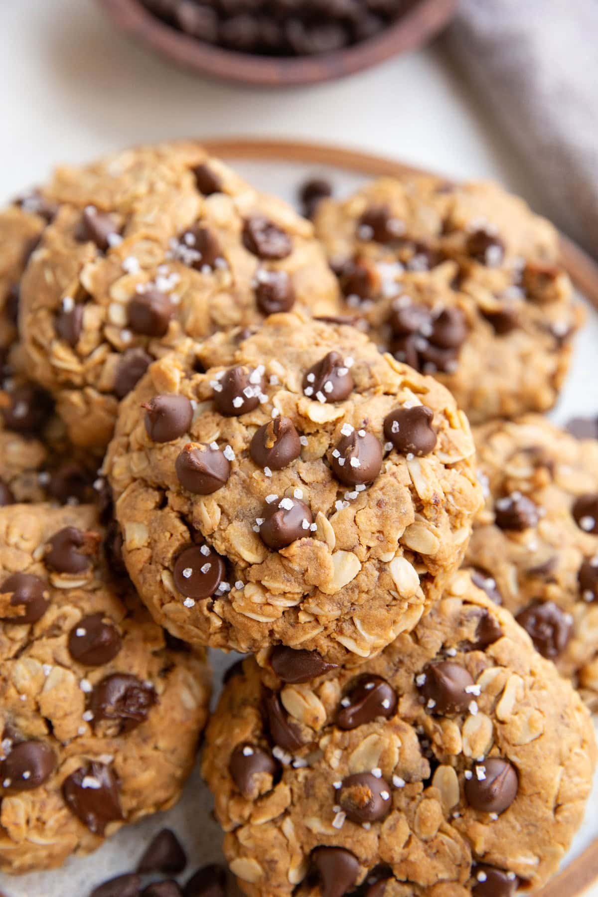 Plate full of vegan oatmeal cookies.