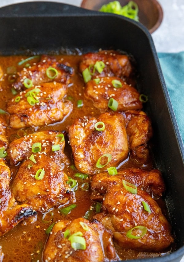 Baking dish full of huli huli chicken